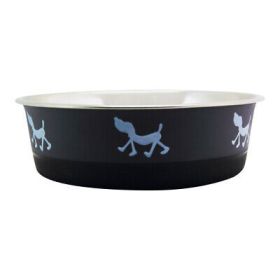 Stainless Steel Pet Bowl with Anti Skid Rubber Base and Dog Design, Gray Black