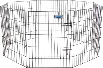 30" tall - 1 count Petmate Exercise Pen Single Door with Snap Hook Design and Ground Stakes for Dogs Black