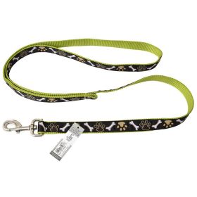 Coastal Pet Attire Ribbon Nylon Dog Leash Brown Paws and Bones (size: 6 feet x 1"W)