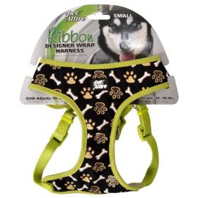 Coastal Pet Attire Ribbon Designer Wrap Adjustable Dog Harness Brown Paw and Bones (size: Small - 1 count)