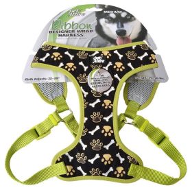 Coastal Pet Attire Ribbon Designer Wrap Adjustable Dog Harness Brown Paw and Bones (size: Medium - 1 count)