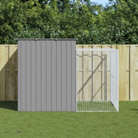 Dog House with Run Light Gray 84.3"x99.6"x71.3" Galvanized Steel (Color: Gray)